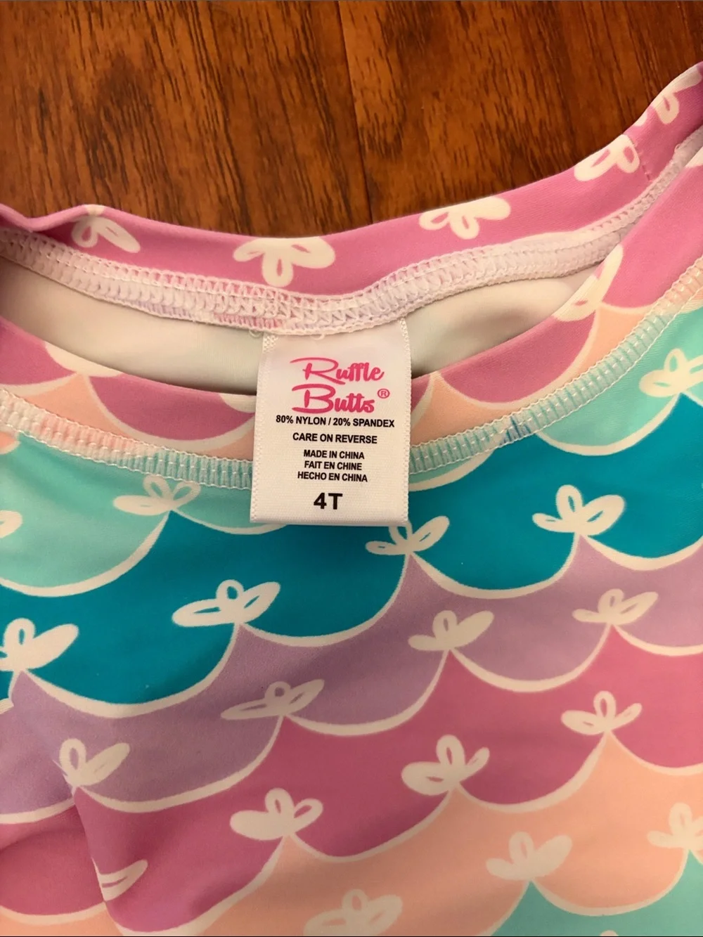 Ruffle Butts-Girls' Long Sleeve Rash Guard Bikini Set - Wave Print & Teal Bottom